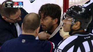 Gotta See It Lundqvist takes puck to neck stays in game [upl. by Anilorak]