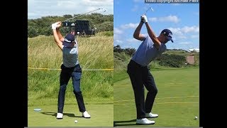 Justin Thomas golf swing  Long Iron faceon amp downtheline July 2017 [upl. by Enomrej820]